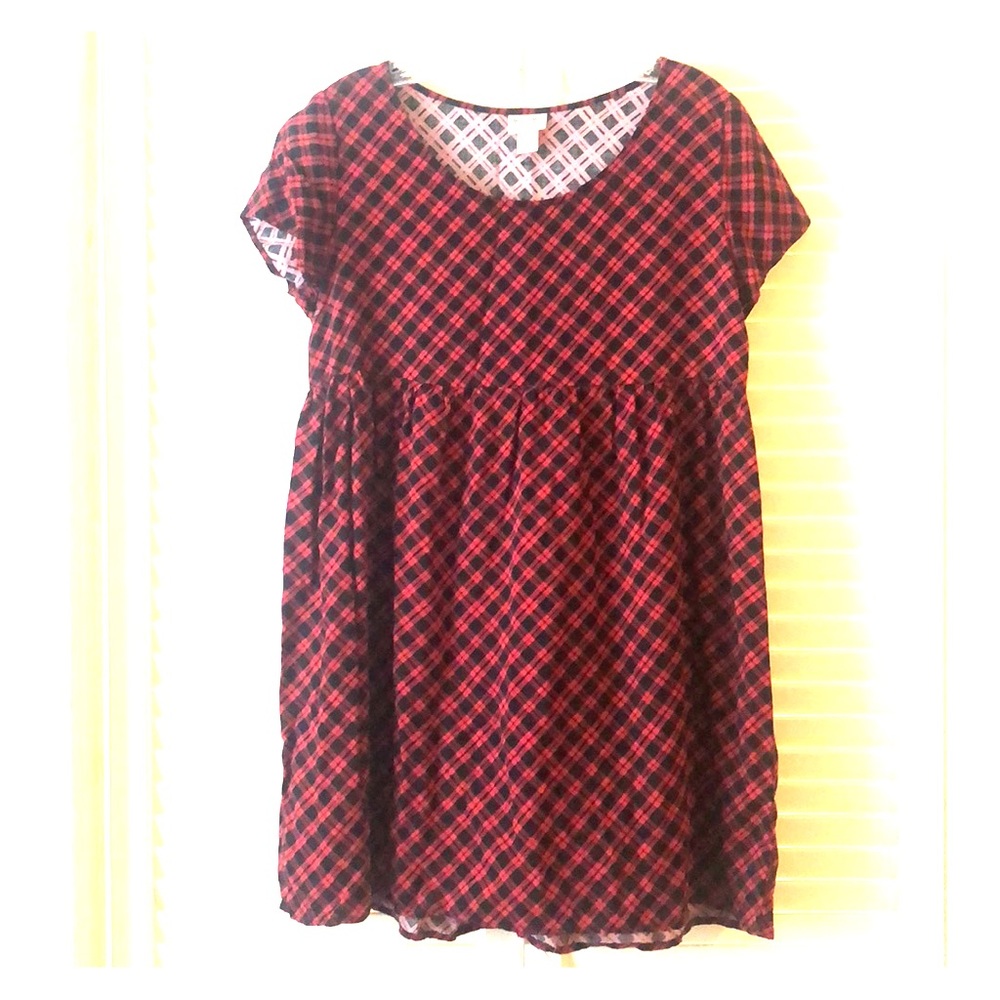 Mossimo Red And Black Plaid babydoll Dress - Sz L